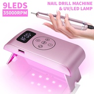 35000RPM Portable Electric Nail Drill Machine With LCD Display UV Nail Lamp Drying Function Rechargeable For Nails Manicure