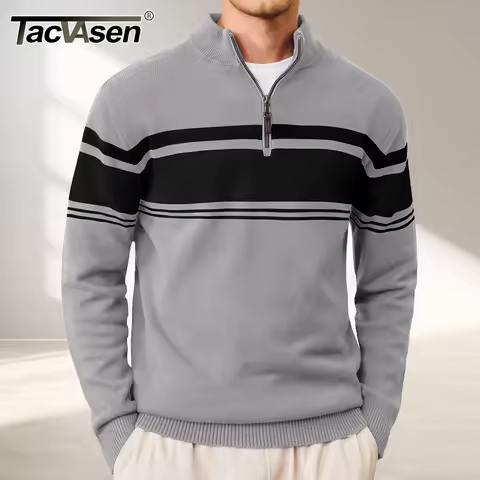 TACVASEN Quality Cotton Knitted Sweater Pullovers Mens Quarter Zip Long Sleeve Sweaters Round Neck C