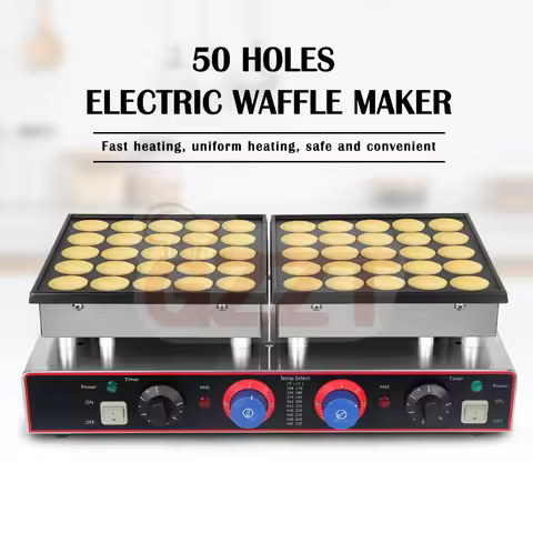 ITOP 50 Hole Stainless Steel Waffle 1600W Adjustable Temp 50-300°C 0-5min Timer Non-Stick Coating Sn