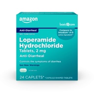 Amazon Basic Care Loperamide Hydrochloride Caplets, 2 mg, Anti-Diarrheal, 24 Count