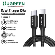 Ugreen Short Charger Cable Fast Charging Type-C To Type-C Abs Nylon 100W 50Cm Black with Warranty