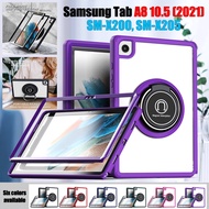For Samsung Galaxy Tab A8 10.5 (2021) 10.5" SM-X200 SM-X205 Fashion Shockproof Tablet Case 360° Rotating Stand Full Body Protection 2 in1 Detachable Frame Clear Cover