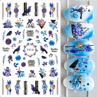 [Angel Bella DIY Handmade] TM502 Blue Flower Bird Manicure Sticker Nail Comes With Adhesive Suitable