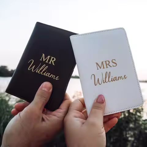 Personalised Passport Holder Custom Luggage Tag set Engagement Travel set Honeymoon Valentines Gift 
