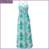 Womens Summer Sleeveless Maxi Dress Spaghetti Strap V Neck Long Dress Boho Tropical Style Beach Vaca