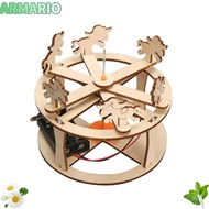 IARMARIOQR Rotating Carousel Model, Physics Demonstration Horse Figure Wooden Carousel Model,  Hands