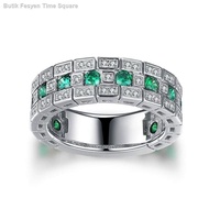 ▼▤2022 niche zamrud baru cincin berlian lelaki zamrud penuh dengan berlian versi lebar cincin uniseks cincin batu permat