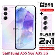 Samsung A35 A55 5G 2024 Film 2 in 1 Screen Protector Full Cover Tempered Glass For Samsung Galaxy A35 A55 A 55 35 A15 A25 55A A 35 55 4G 35A 5G 2024 SamsungA55 Front Film Back Lens