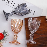Glass Champagne Glass Goblet Retro Embossed Glass Wine Glass Diamond Grid Goblet Juice Glass White W
