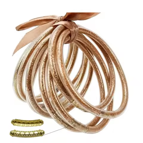 9Pcs/set Hot Sell Buddhist Rush Bracelet Bowknot Glitter Filled Jelly Silicone Charm Bracelet Bangle