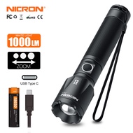 Nicron ไฟฉาย LED F81 Zoomable Focus Light 1000lm ความสว่างสูง18650 Re-Charge-สามารถไฟฉาย Type-C กันน