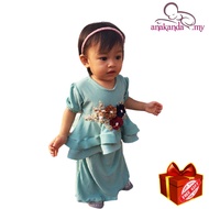 Baju Raya kurung baby girl [Peplum Anakanda.my] + Free gift (Green Mint) 2023