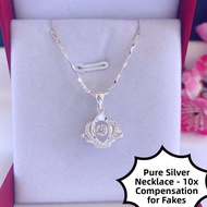 FC999 Pure Silver Necklace Womens Clavicle Chain Crown Pendant Jewelry Gift for Girlfriend Birthday