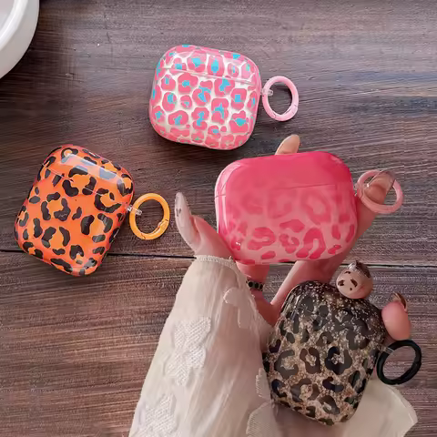 Leopard Pattern Glossy Earpods Case for Apple Airpods 1 2 3 4 Pro 2 Wireless Earphone Cover Charging
