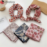 CHEEKOY Silk Scarf - Floral Print, Square Neckerchief | Handbag Wrap | 68x68cm