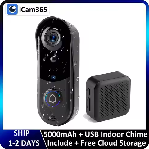 1080P 2.4Ghz WiFi Wireless 5000mAh Battery Smart Video Audio Doorbell IP65 Outdoor PIR Door Bell Cam