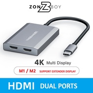 2 IN 1 Extender HDMI Splitter Hub Connector Type C Adapter M1 M2 Laptop Cellphone TV Monitor Display 4K 2K