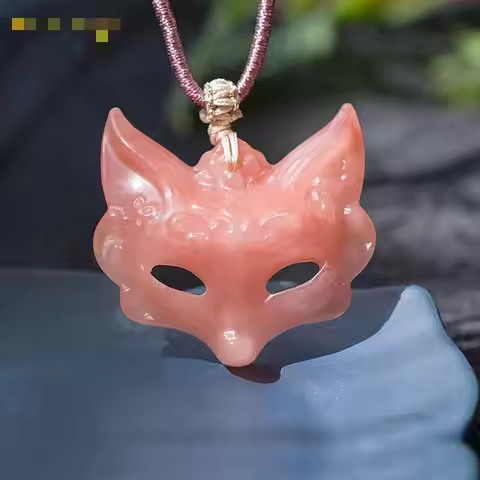 Genuine China Nephrite Stone Pink Jade Fox Face Pendant Necklace Women Chinese Natural Hetian Jade F