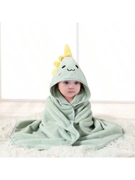 一件嬰兒珊瑚絨浴巾連帽浴袍，卡通新生兒毛毯包巾