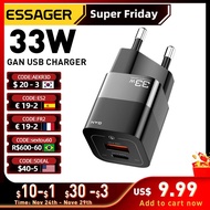 Essager 33W เครื่องชาร์จ USB GaN แท่นชาร์ตชาร์ตเร็ว PD QC 3.0 USB C เครื่องชาร์จอย่างรวดเร็วสำหรับแล็ปท็อป IPhone14 13 12ที่ชาร์จแบบพกพา