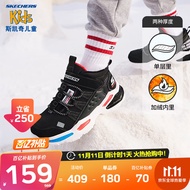 Skechers斯凯奇童鞋男童靴子冬季加绒儿童运动鞋4-12岁保暖棉靴防水防滑大童棉鞋403670L 黑色/BLK/加绒 35