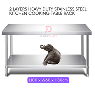 L100xW60xH80cm 2 Tiers Stainless Steel Kitchen Table Storage Heavy Duty Cooking Table Rack