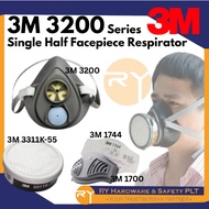 3M Snap-Fit Half Facepiece Reusable Respirator 3200, Single Organic Vapour Cartridge 3311K-55 1744C 