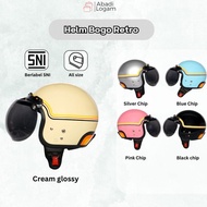NEW Helm Bogo Retro Dewasa Ori Cepol Hijab Wanita Carglos Full Leher Warna Terkini SNI Biru CG Motif