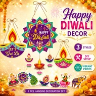 Diwali Hanging Decoration Deepavali Decoration DIY Door Wall Party Decor Happy Diwali Sign 7PCS Set 