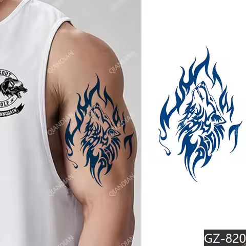 Semi-permanent Juice Waterproof Temporary Tattoo Sticker Wolf Fire Eagle Cross 7-15 Days Long Lastin