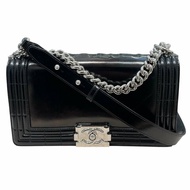 CHANEL 香奈兒 LE BOY 鍊條側背包 光面牛皮 黑色 銀釦