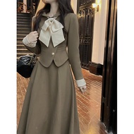 French Retro Style 2-Piece Autumn Winter Women's Dress