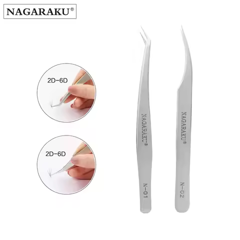 NAGARAKU Eyelashes Maquiagem Professional Eyelash Extension Tweezers 2PCS Stainless Steel Volume Acc