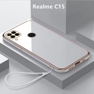 Casing Realme C15 Case Plating Lanyard Cover Soft TPU Phone Case Realme C15