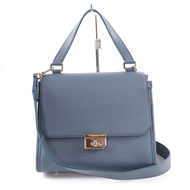 狀況極佳☆ BALLY Bloommy.O 兩用皮革手提包/單肩包，藍色配金色五金，女士。