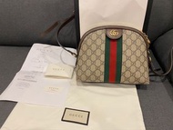 😻❤️❤️❤️❤️GUCCI 貝殼包 Ophidia印花綠紅綠帆布織帶拉鍊肩背斜背包