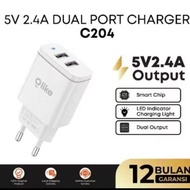 OLIKE C204 5V2.4A DUAL PORTS CHARGER HEAD C-204 USB-A 2 PORTS TRAVEL 1PC