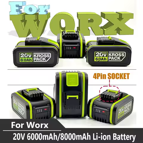20V Replacement Battery 6.0Ah/8.0Ah for WORX Cordless Power Tools, LED Fuel Gauge, Compatible with W