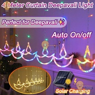 Solar 4M 6 hanging deepavali light 8modes LED Diwali lcicle Light Curtain outdoor Fairy Lights deepa