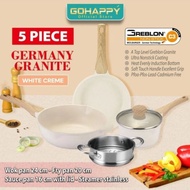 GOHAPPY PANS SET 5PCS GOHAPPY GERMANY GRANITE Wokpan Frypan Saucepan