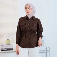 MD - Atasan Wanita Kemeja Pocket Button Kekinian Terbaru