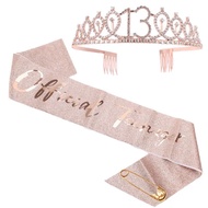 13th Birthday Crown Sash Set for Girls Official Teenager Birthday Decoration Set 16th Birthday Tiara