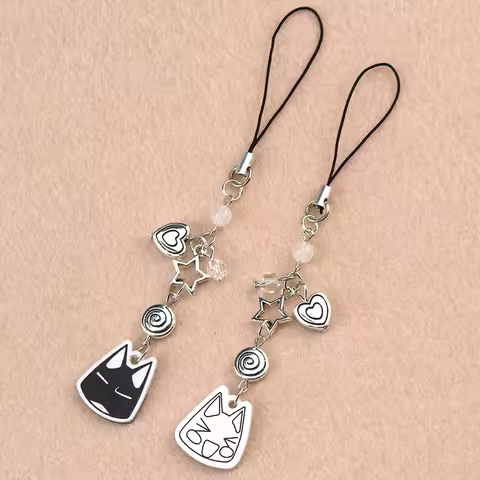 Handmade Toro Cat Phone Charm Chain Toro And Kuro Matching Beaded Keychain Cute Keychain for Accesso