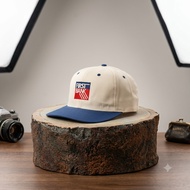 Vintage First Bank Snapback Hat Two Tone Cream Navy Blue Green Underwater