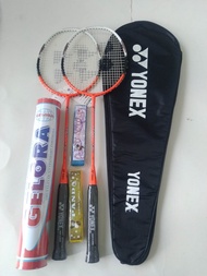 Paket Lengkap Raket Badminton Yonex Satu Pasang 2 Raket 1 Tas 2 Grip Dan Kok Isi 12