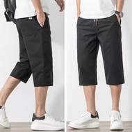 Men Shorts Korean Seven Quarter Pants Plain Men 3/4 Pants Fashion Youth Drawstring Short Pants Three