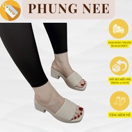 Women's 8cm high heel sandals with wide straps in cream color - Fashionable square heel sandals, com