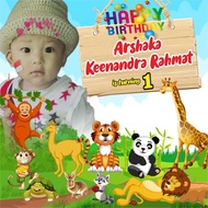 Cetak Spanduk Ulang Tahun Banner Ulang Tahun Anak Animal Zoo Dekorasi