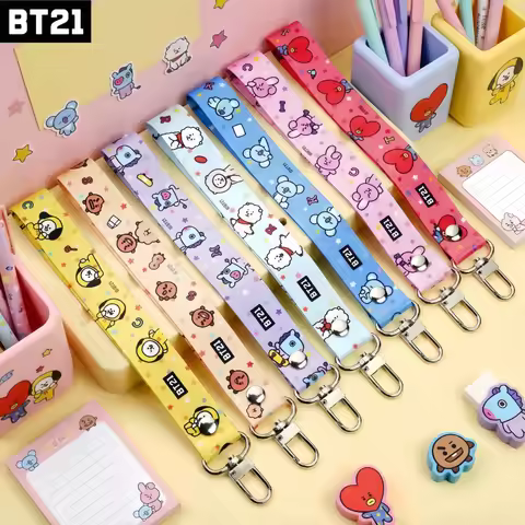Anime BT21 Cartoon Canvas Keychain Kawaii COOKY RJ CHIMMY Mobile Phone Lanyard Backpack Anti-Lost Ro