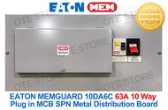 MEM EATON MEMGUARD 10DA6C 63A 10 Way Plug In SPN MCB Distribution Board with SW45 63A 2 Pole Isolato